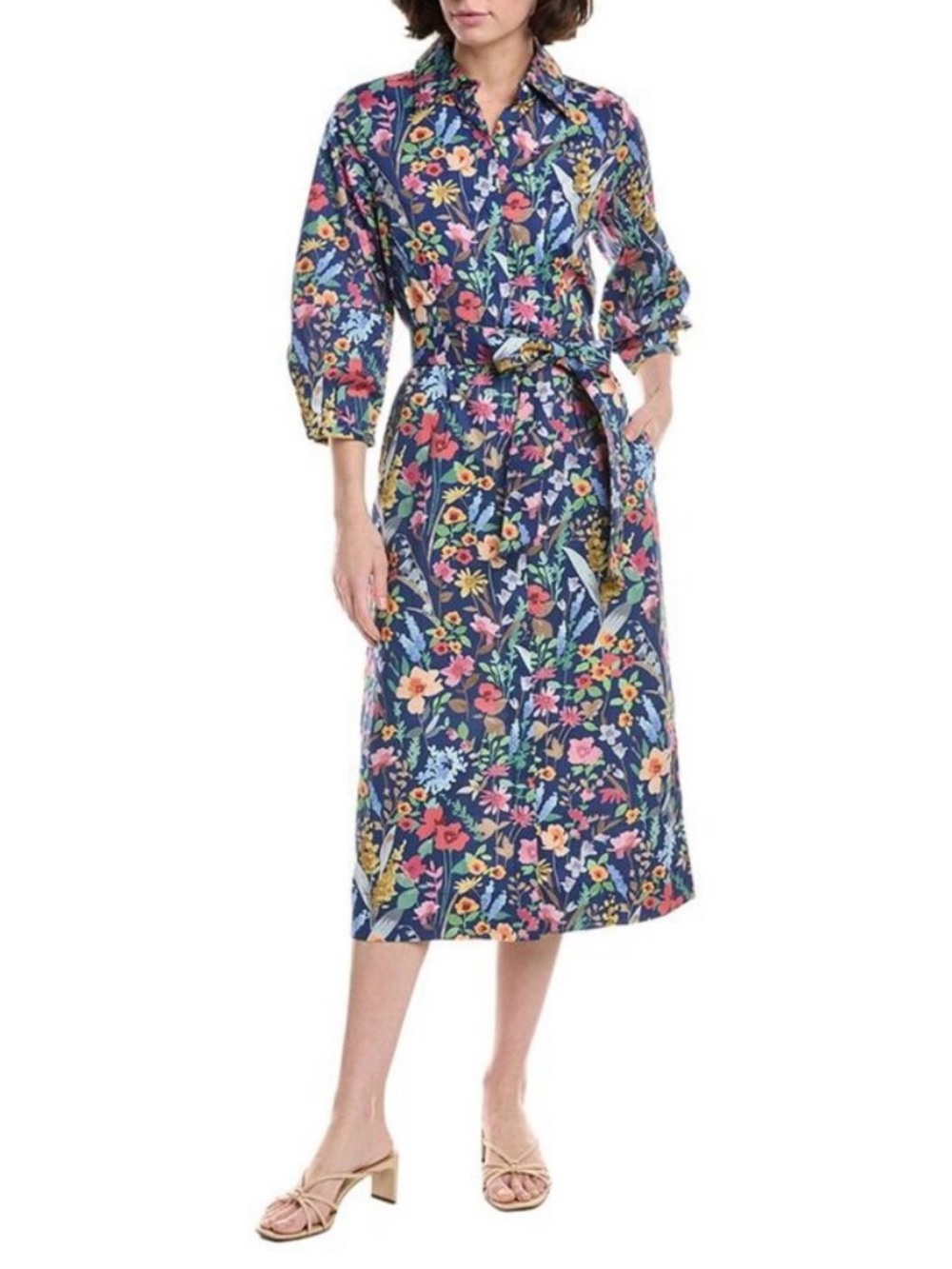 J McLaughlin Davida Cotton Button-Front Midi Belted Dress